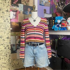 Forever 21 Rainbow Stripe Button-Up Cardigan